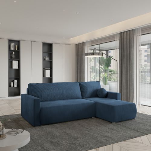 Canapé D'angle Sorge Bleu En Peluche Avec Fonction De Couchage