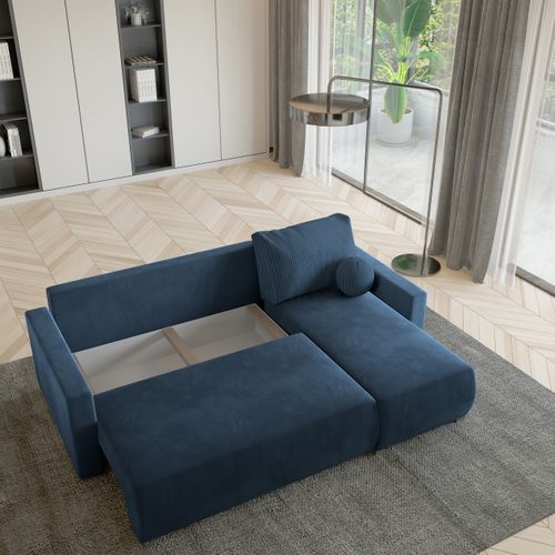 Canapé D'angle Sorge Bleu En Peluche Avec Fonction De Couchage
