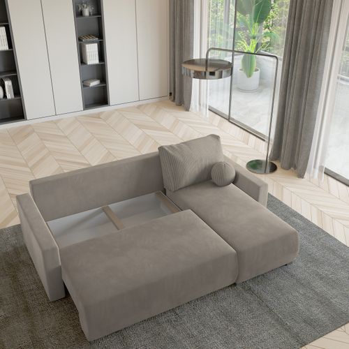 Canapé D'angle Sorge Beige En Peluche Avec Fonction De Couchage