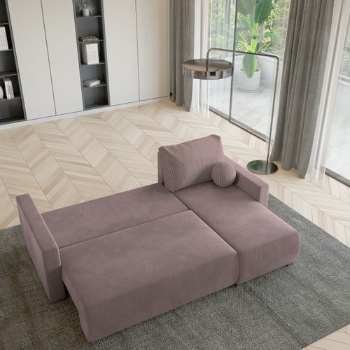 Canapé D'angle Sorge Rose En Peluche Avec Fonction De Couchage