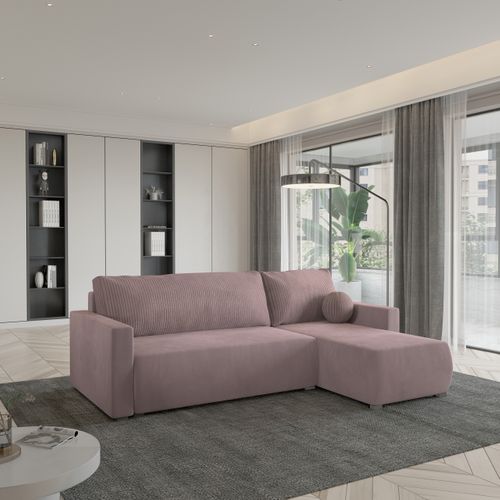 Canapé D'angle Sorge Rose En Peluche Avec Fonction De Couchage