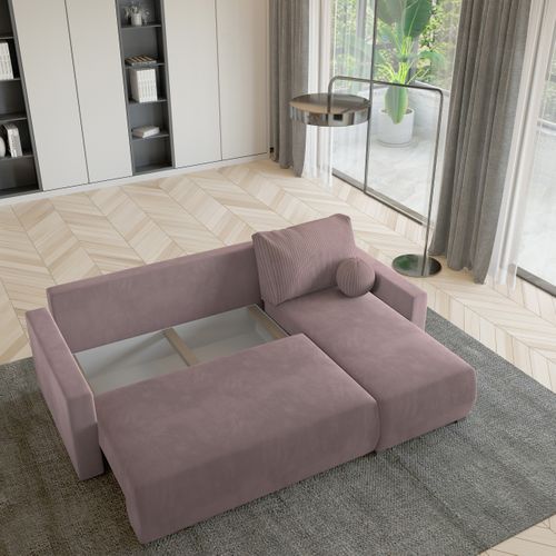 Canapé D'angle Sorge Rose En Peluche Avec Fonction De Couchage