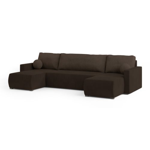 Canapé D'angle Tessun Marron En Peluche Avec Fonction De Couchage