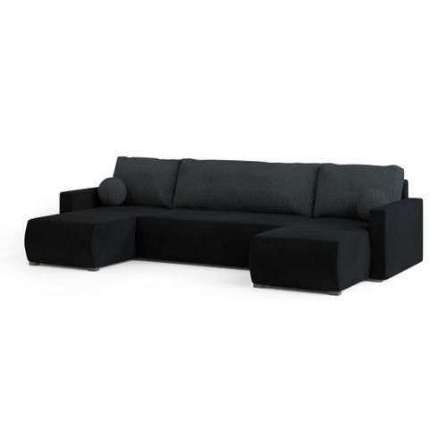 Canapé D'angle Tessun Noir En Peluche Avec Fonction De Couchage