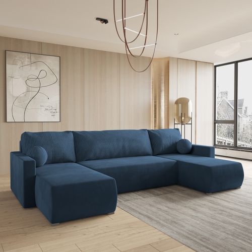 Canapé D'angle Tessun Bleu En Peluche Avec Fonction De Couchage