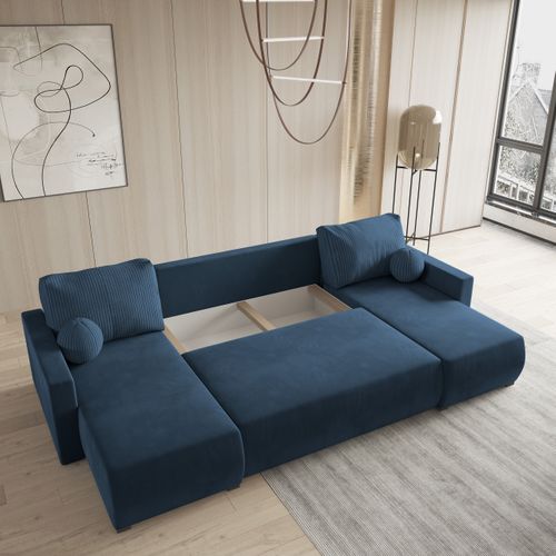 Canapé D'angle Tessun Bleu En Peluche Avec Fonction De Couchage
