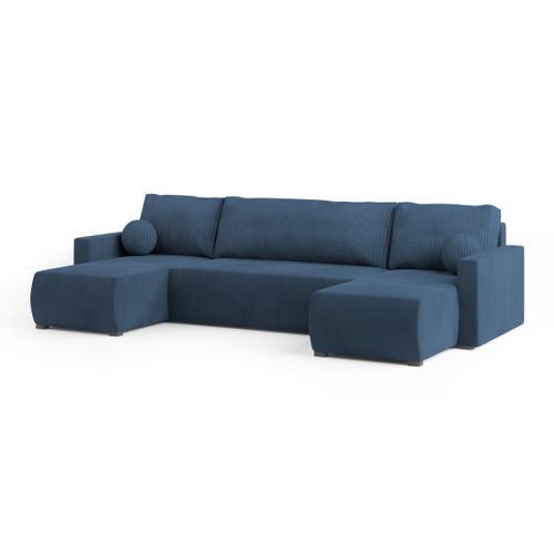 Canapé D'angle Tessun Bleu En Peluche Avec Fonction De Couchage