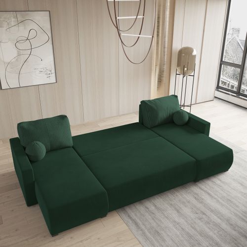 Canapé D'angle Tessun Vert Sapin En Peluche Avec Fonction De Couchage