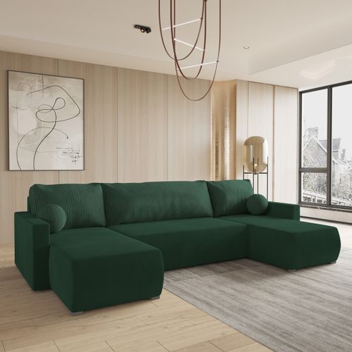 Canapé D'angle Tessun Vert Sapin En Peluche Avec Fonction De Couchage