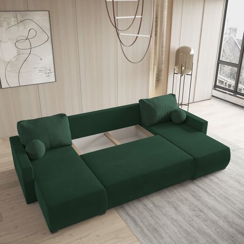 Canapé D'angle Tessun Vert Sapin En Peluche Avec Fonction De Couchage
