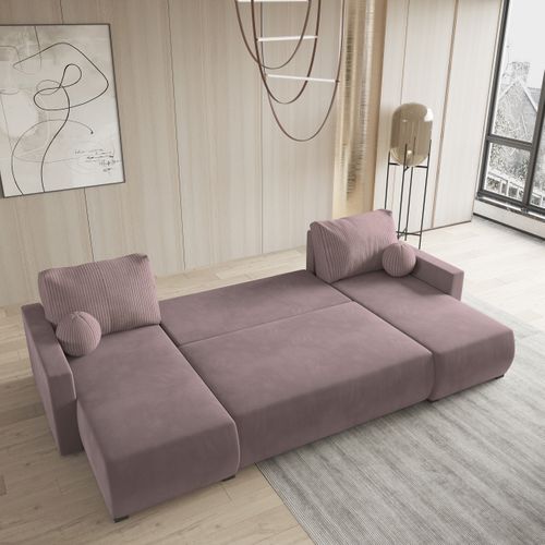 Canapé D'angle Tessun Rose En Peluche Avec Fonction De Couchage