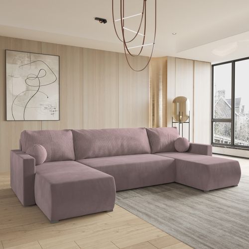 Canapé D'angle Tessun Rose En Peluche Avec Fonction De Couchage
