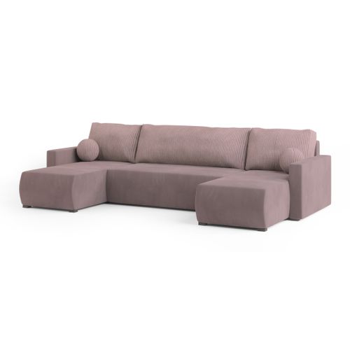 Canapé D'angle Tessun Rose En Peluche Avec Fonction De Couchage