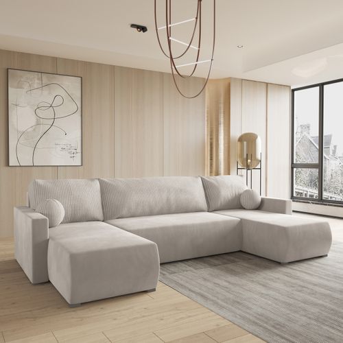 Canapé D'angle Tessun Crème En Peluche Avec Fonction De Couchage