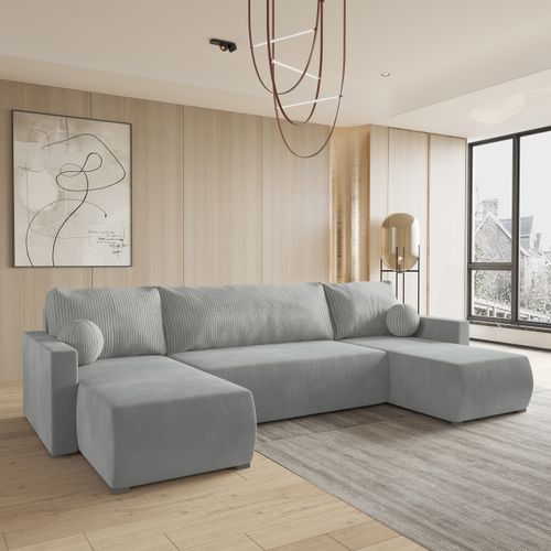 Canapé D'angle Tessun Gris Clair En Peluche Avec Fonction De Couchage