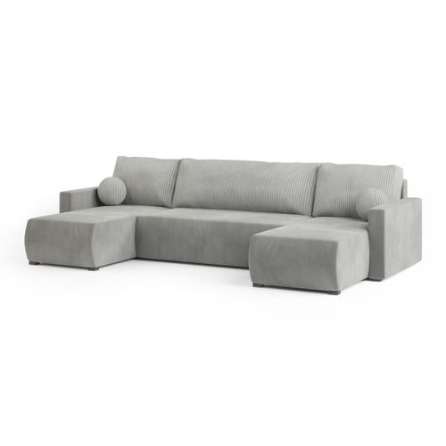 Canapé D'angle Tessun Gris Clair En Peluche Avec Fonction De Couchage