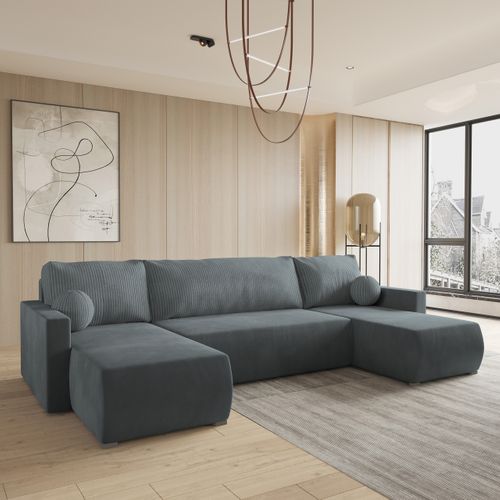 Canapé D'angle Tessun Gris En Peluche Avec Fonction De Couchage