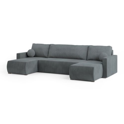 Canapé D'angle Tessun Gris En Peluche Avec Fonction De Couchage