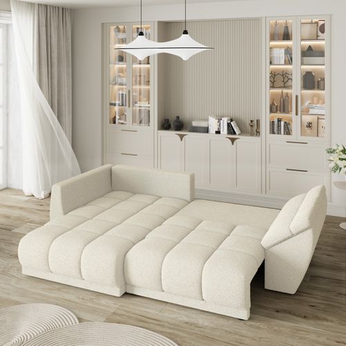 Canapé D'angle Orenti Crème En Bouclé Avec Fonction De Couchage