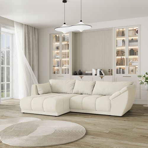 Canapé D'angle Orenti Crème En Bouclé Avec Fonction De Couchage