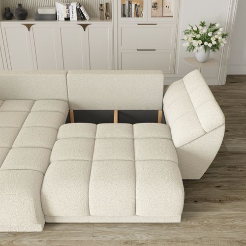 Canapé D'angle Orenti Crème En Bouclé Avec Fonction De Couchage