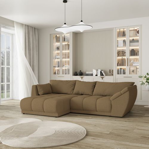 Canapé D'angle Orenti Orange En Bouclé Avec Fonction De Couchage