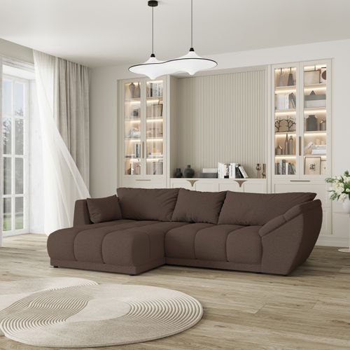Canapé D'angle Orenti Marron En Bouclé Avec Fonction De Couchage