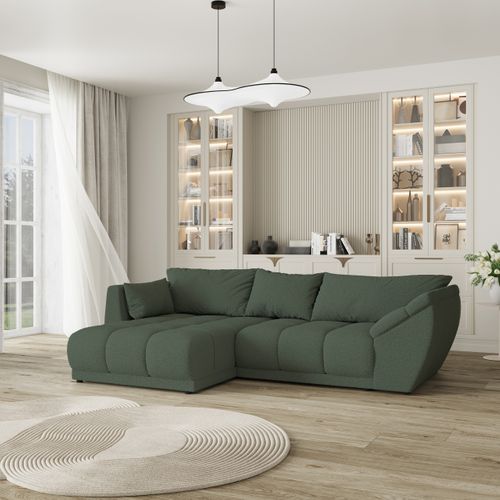 Canapé D'angle Orenti Vert En Bouclé Avec Fonction De Couchage