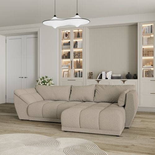 Canapé D'angle Orenti Beige En Bouclé Avec Fonction De Couchage