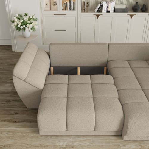 Canapé D'angle Orenti Beige En Bouclé Avec Fonction De Couchage