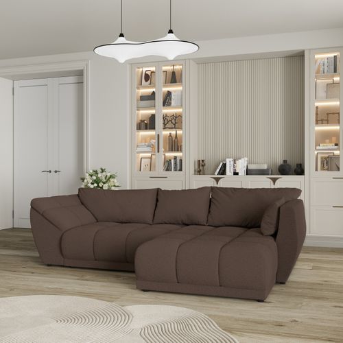 Canapé D'angle Orenti Marron En Bouclé Avec Fonction De Couchage