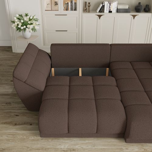Canapé D'angle Orenti Marron En Bouclé Avec Fonction De Couchage