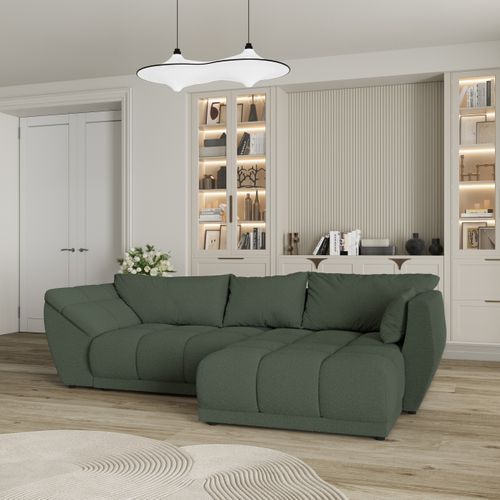 Canapé D'angle Orenti Vert En Bouclé Avec Fonction De Couchage