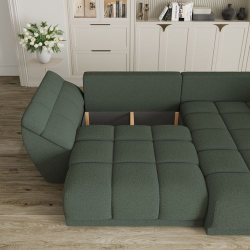 Canapé D'angle Orenti Vert En Bouclé Avec Fonction De Couchage