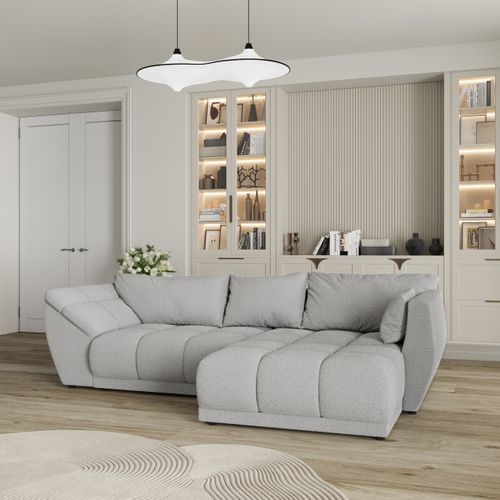 Canapé D'angle Orenti Gris Clair En Bouclé Avec Fonction De Couchage