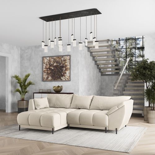 Canapé D'angle Vestano Crème En Velours Avec Fonction De Couchage