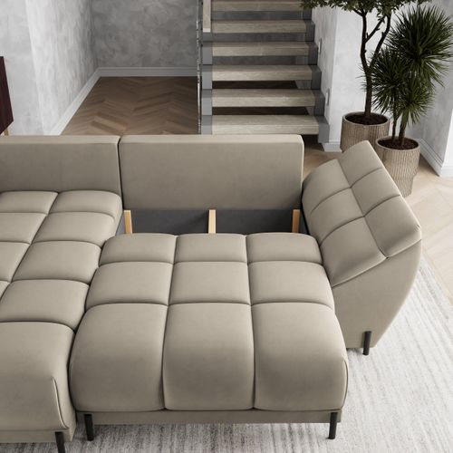 Canapé D'angle Vestano Beige En Velours Avec Fonction De Couchage