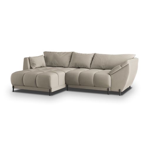 Canapé D'angle Vestano Beige En Velours Avec Fonction De Couchage
