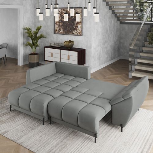 Canapé D'angle Vestano  Gris En Velours Avec Fonction De Couchage