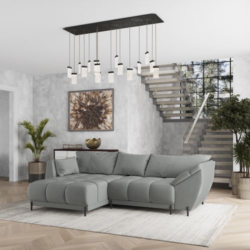 Canapé D'angle Vestano  Gris En Velours Avec Fonction De Couchage