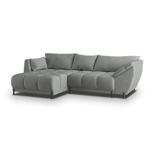 Canapé D'angle Vestano  Gris En Velours Avec Fonction De Couchage