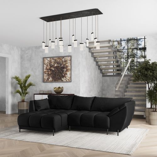 Canapé D'angle Vestano  Noir En Velours Avec Fonction De Couchage