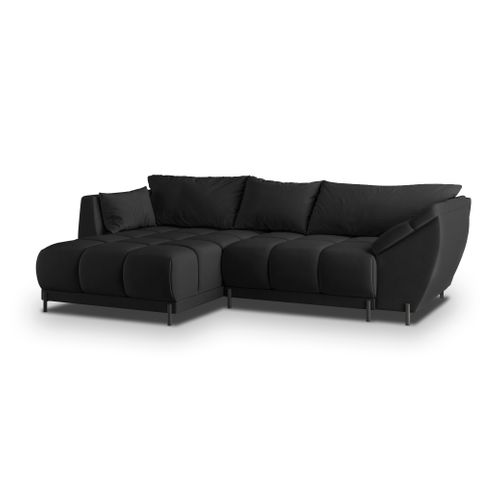 Canapé D'angle Vestano  Noir En Velours Avec Fonction De Couchage