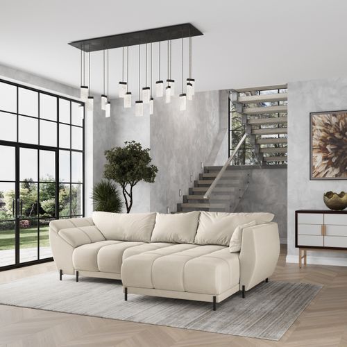 Canapé D'angle Vestano  Crème En Velours Avec Fonction De Couchage