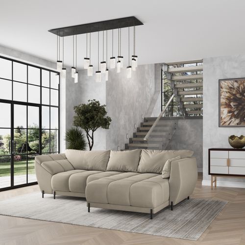 Canapé D'angle Vestano  Beige En Velours Avec Fonction De Couchage
