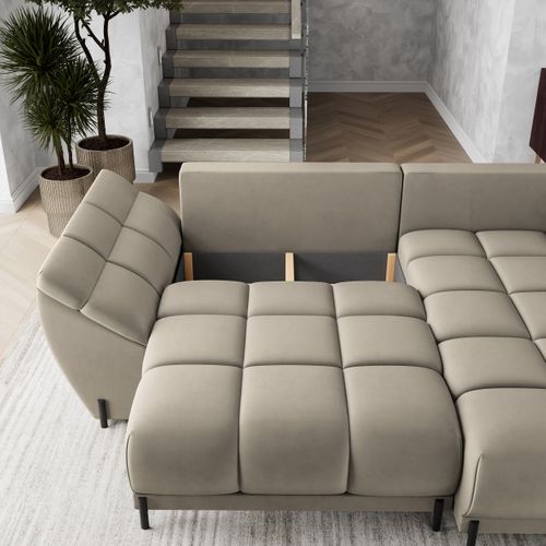 Canapé D'angle Vestano  Beige En Velours Avec Fonction De Couchage