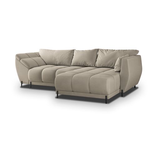 Canapé D'angle Vestano  Beige En Velours Avec Fonction De Couchage