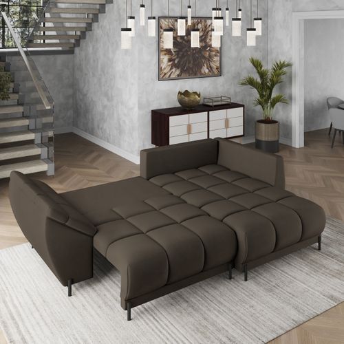 Canapé D'angle Vestano  Marron En Velours Avec Fonction De Couchage