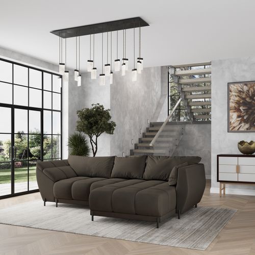 Canapé D'angle Vestano  Marron En Velours Avec Fonction De Couchage