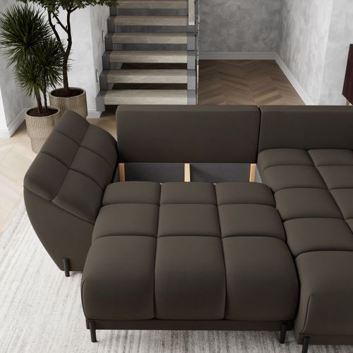 Canapé D'angle Vestano  Marron En Velours Avec Fonction De Couchage